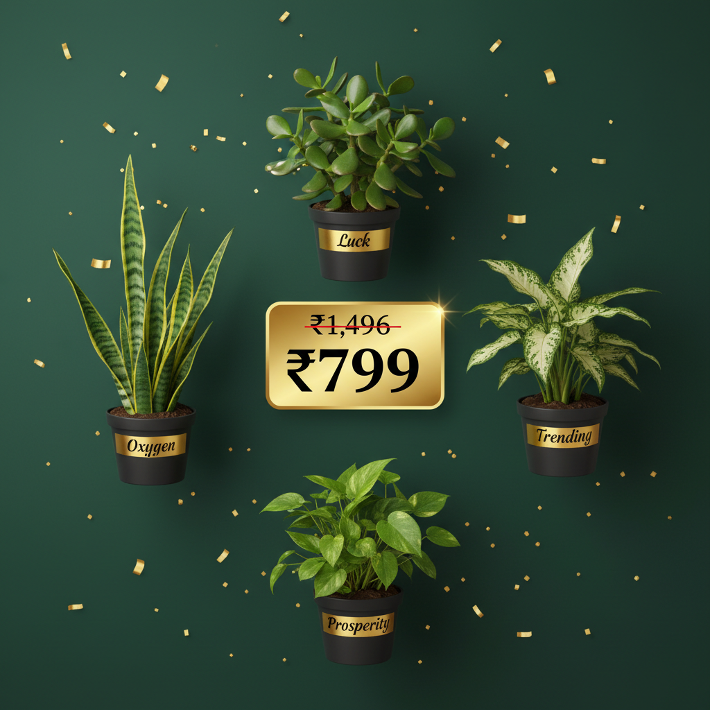4 Indoor Plants Combo with Self-Watering Pots | Jade Snake Money Syngonium | Oxygen Ghar - image 3