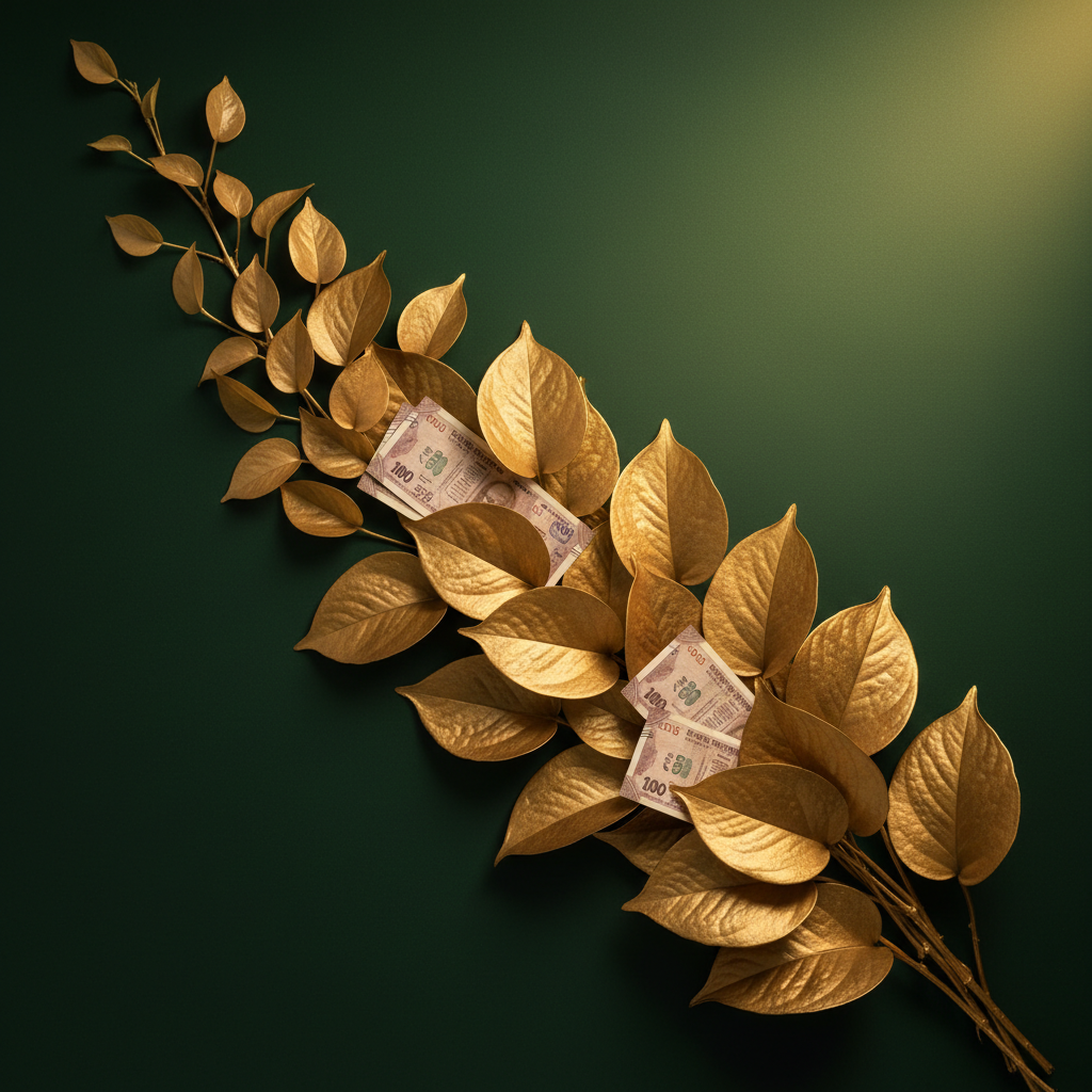 Money Plant cascading leaves with currency notes