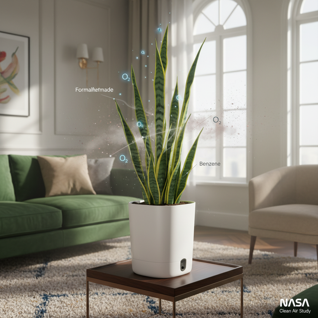 Snake Plant in bedroom nightstand setting