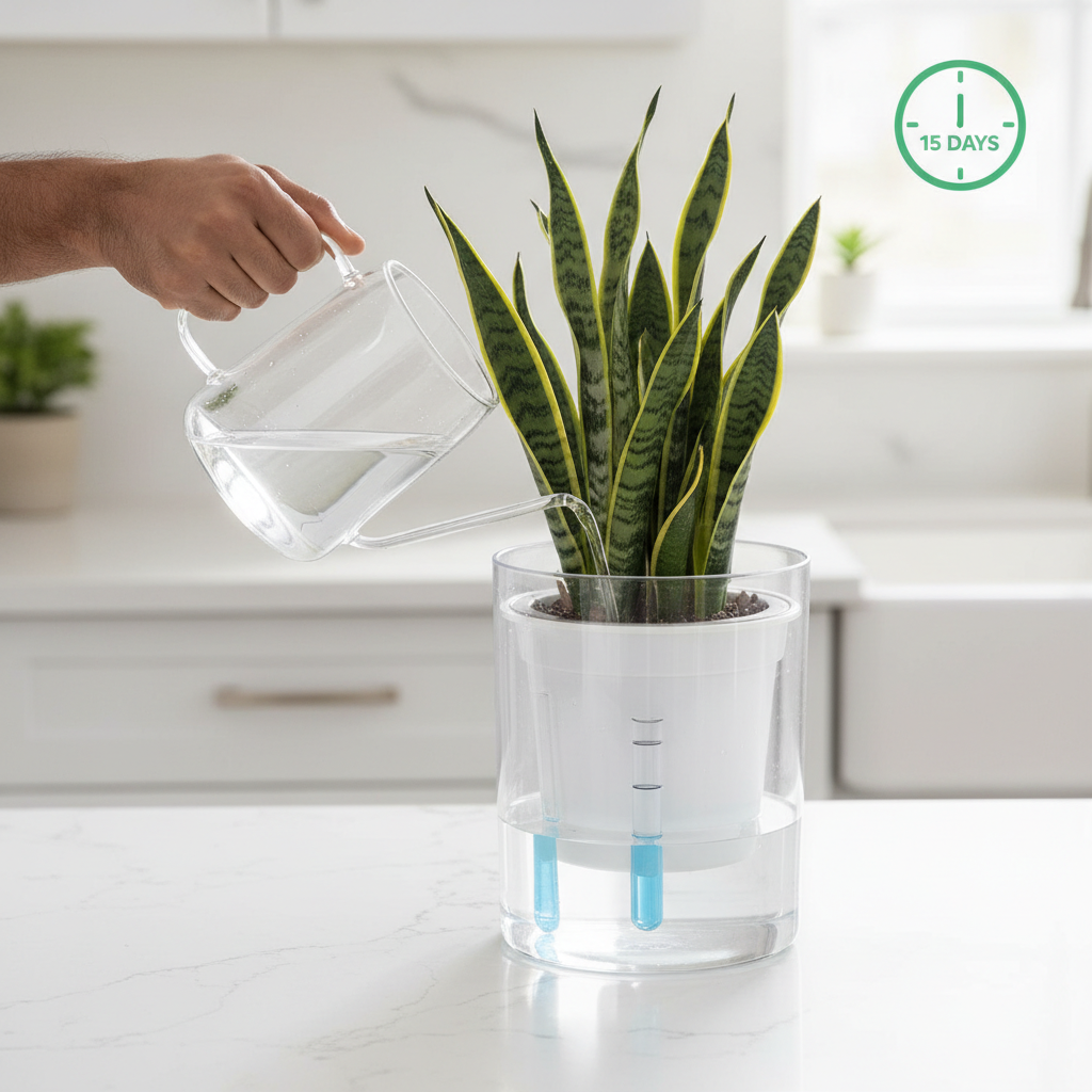 Snake Plant self-watering pot water reservoir detail